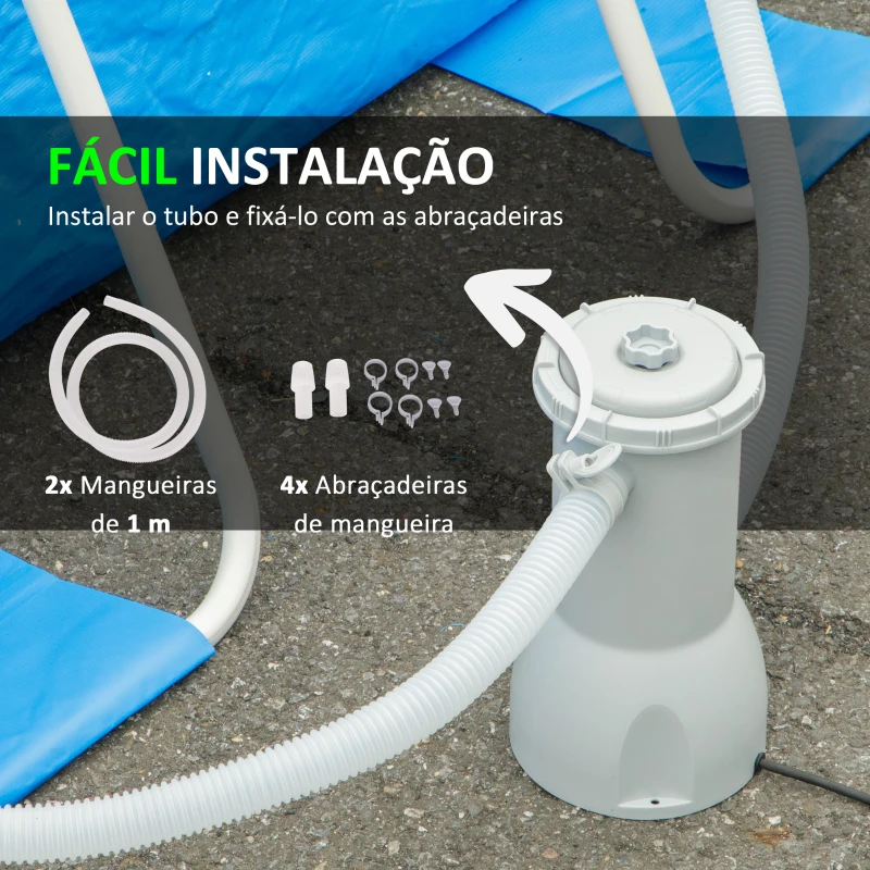 Outsunny Filtro para Piscinas Desmontáveis 3785L/h até 18.000L com Mangueira de Conexão de 32 mm Ø18x34,5 cm Branco