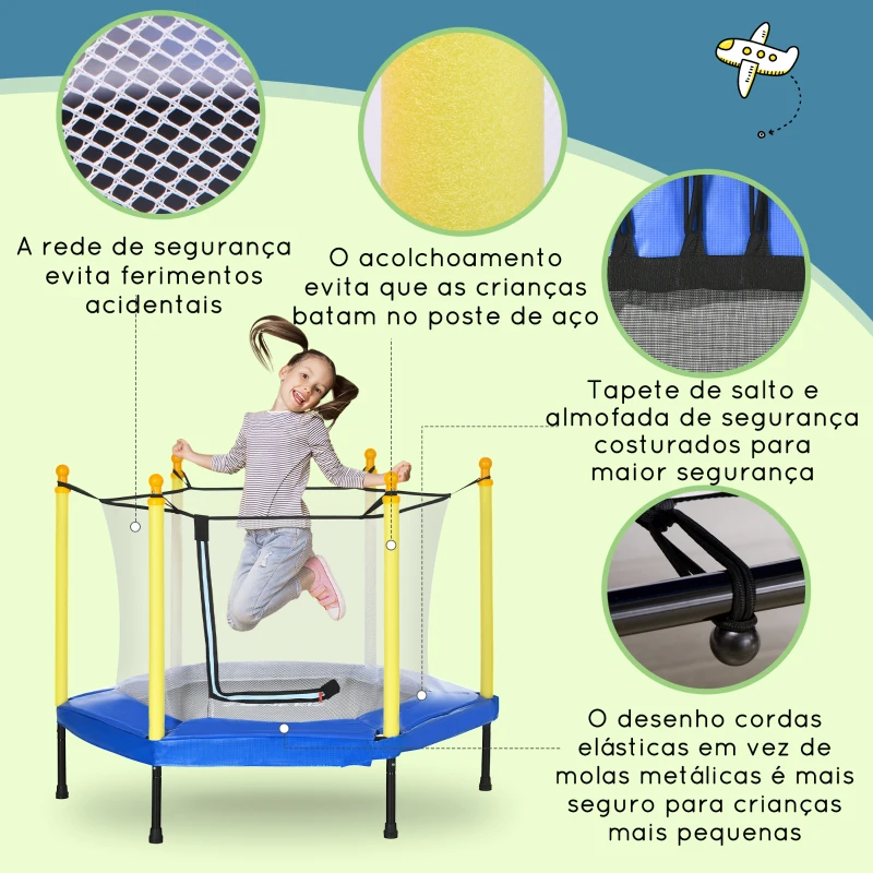 ZONEKIZ Trampolim para Crianças com Rede de Segurança 122x122x97 cm Azul