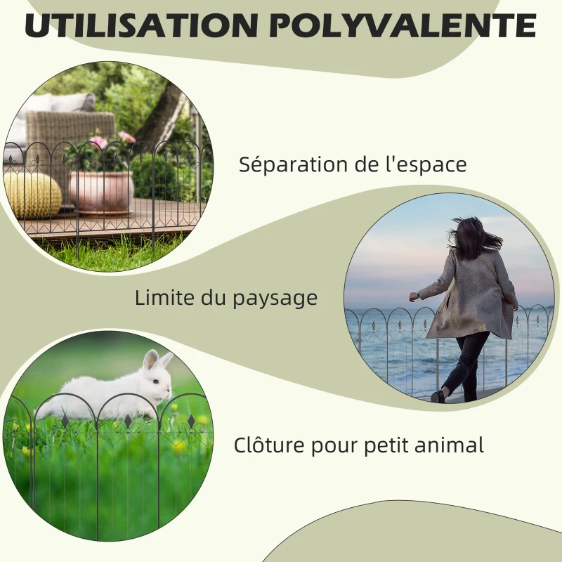 Outsunny Lot de 5 clôtures de jardin décoratives en métal avec ornements 305 x 79,5 cm noir