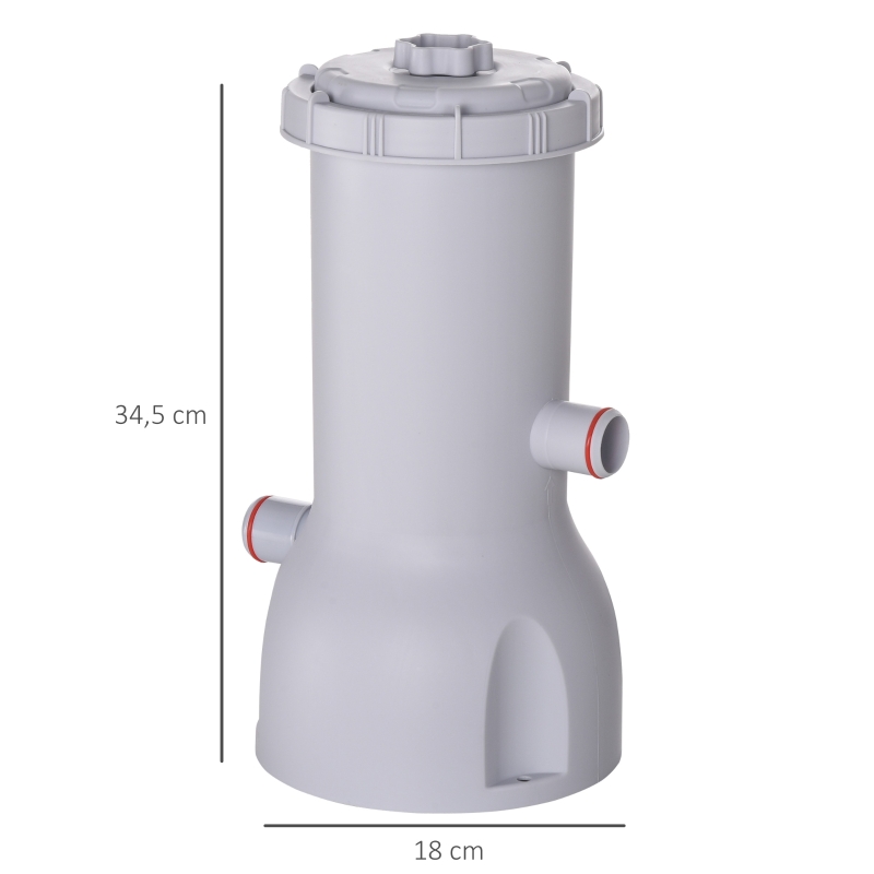 Outsunny Filtro para Piscinas Desmontáveis 3785L/h até 18.000L com Mangueira de Conexão de 32 mm Ø18x34,5 cm Branco