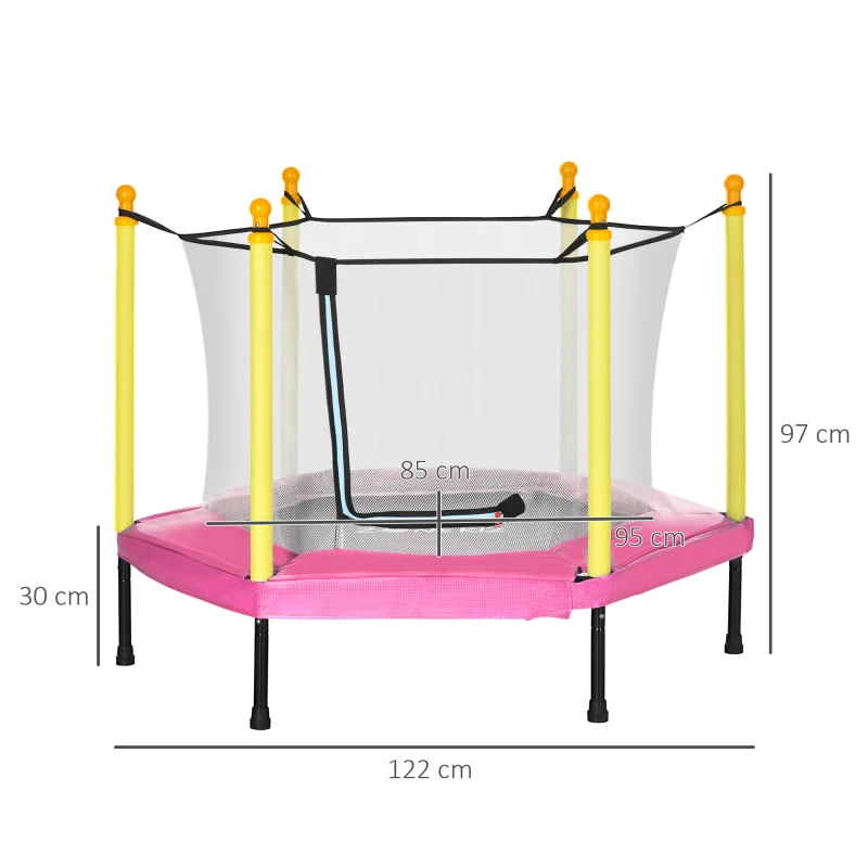 ZONEKIZ Trampolim para Crianças 95x85 cm com Rede de Segurança trampolim Infantil para Crianças de 3-6 Anos 122x122x97 cm Rosa