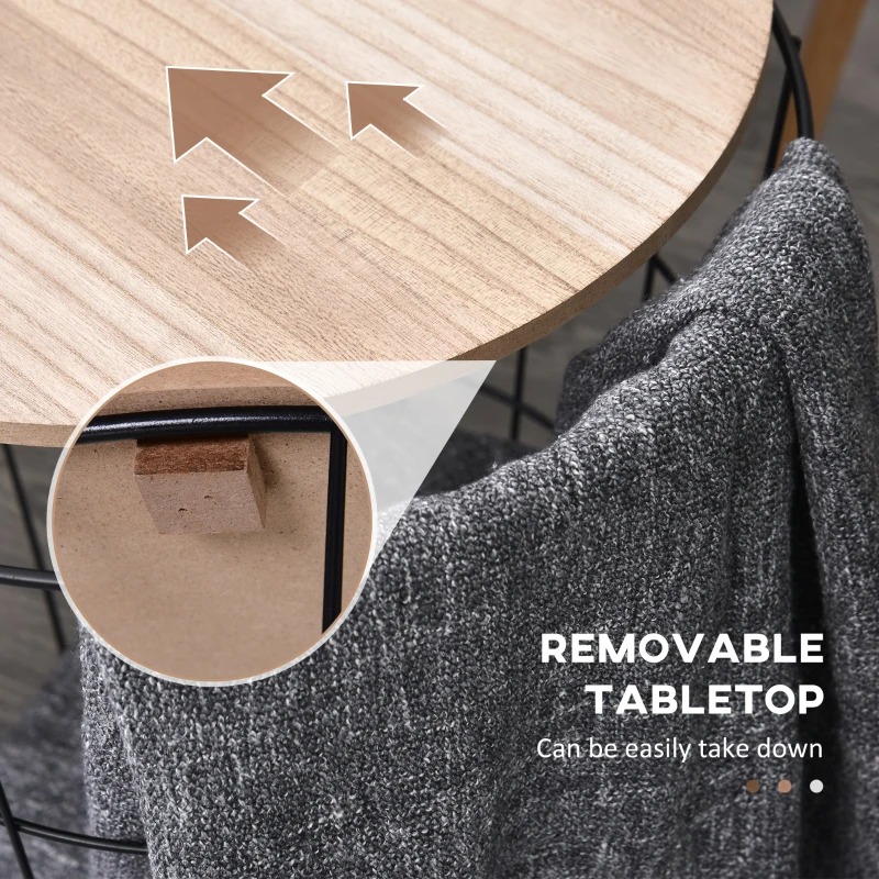 HOMCOM Masa Container Rotunda, din Lemn si Metal Negru Φ39.5x43cm