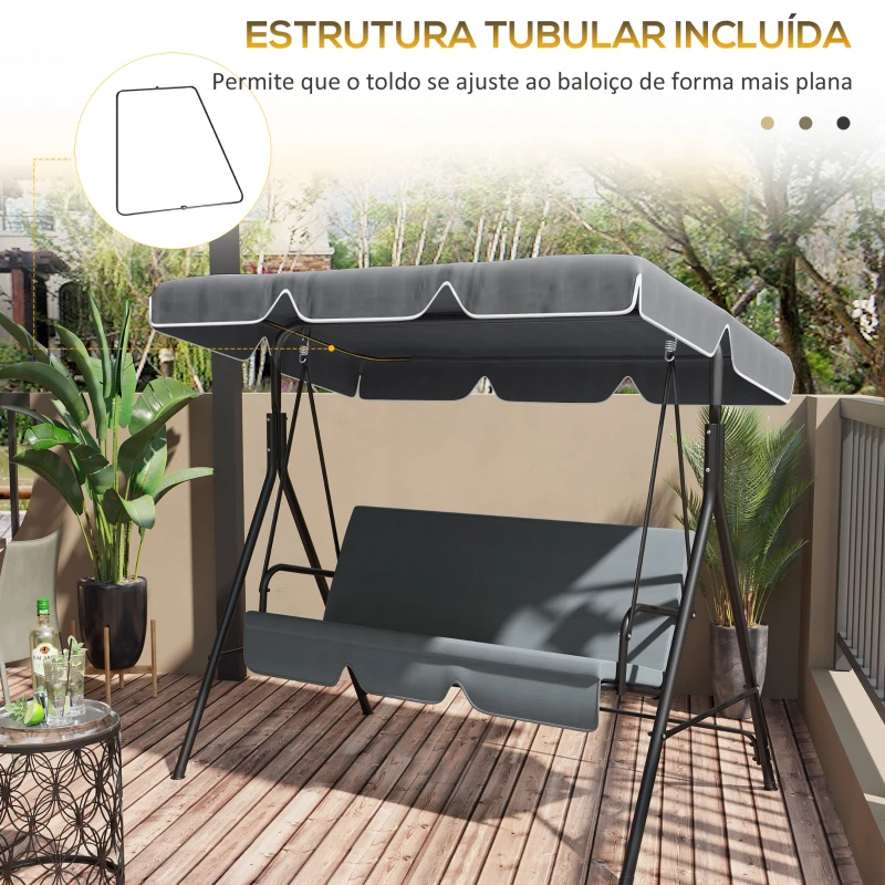 Outsunny Toldo de Substituição para Baloiço de 2 Lugares com Proteção UV50+ para Jardim Varanda Pátio  92x144 cm Cinza Escuro