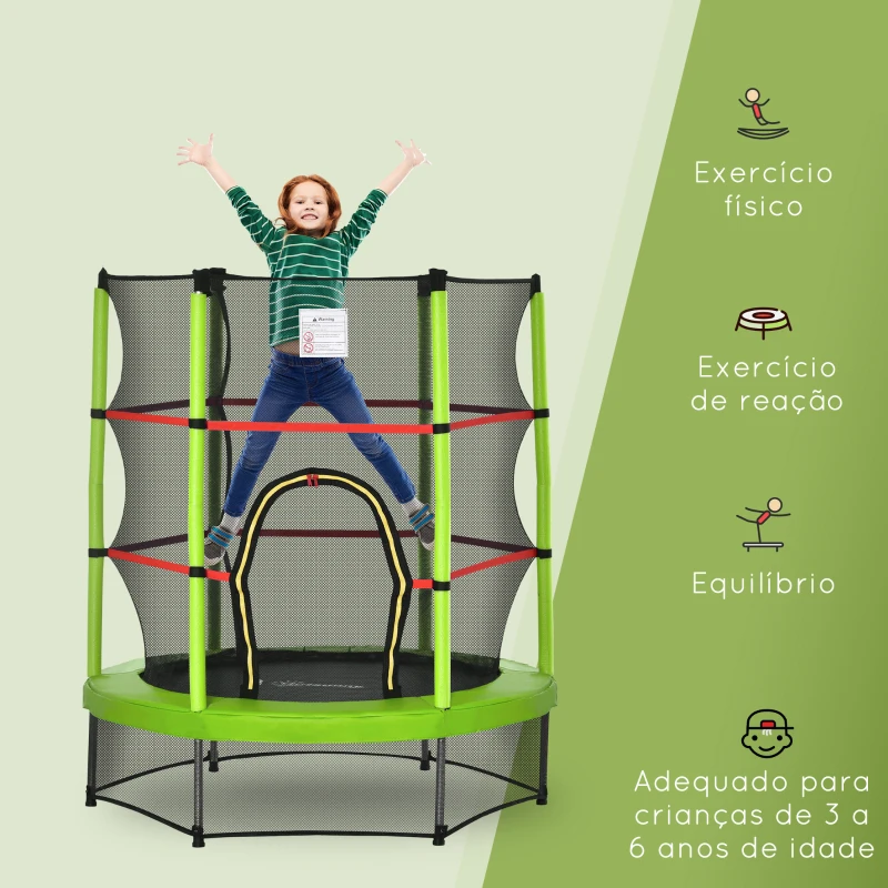HOMCOM Trampolim Infantil Ø107 cm com Rede de Segurança Ø140x160 cm Verde