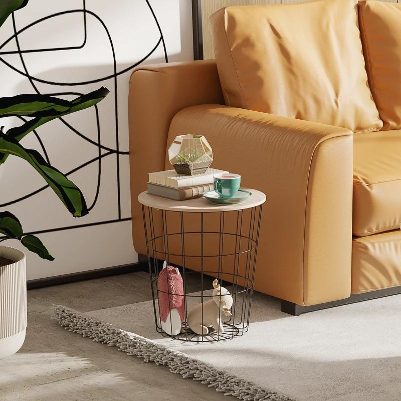 HOMCOM Masa Container Rotunda, din Lemn si Metal Negru Φ39.5x43cm