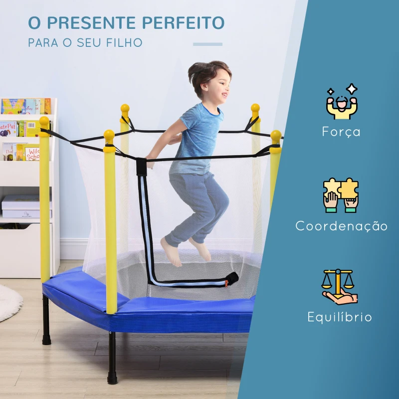 ZONEKIZ Trampolim para Crianças com Rede de Segurança 122x122x97 cm Azul