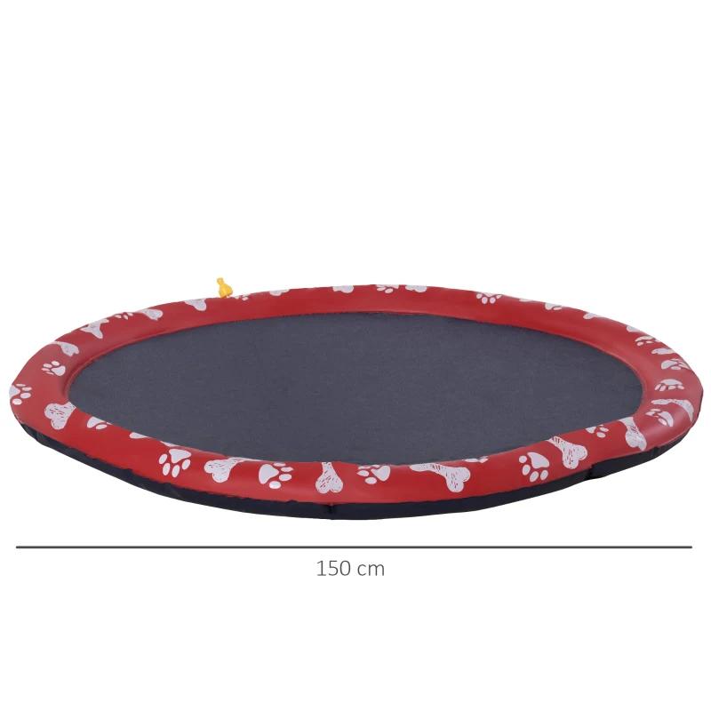 PawHut Tapete Aquático para Animais de Estimação com Pulverizador de Água Piscina Portátil para Cães Ø150 cm Vermelho