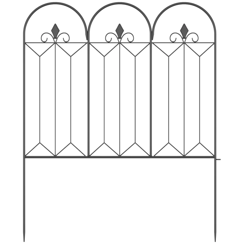 Outsunny Lot de 5 clôtures de jardin décoratives en métal avec ornements 305 x 79,5 cm noir