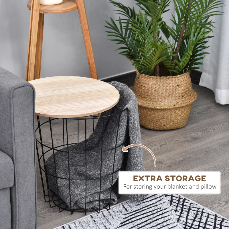 HOMCOM Masa Container Rotunda, din Lemn si Metal Negru Φ39.5x43cm