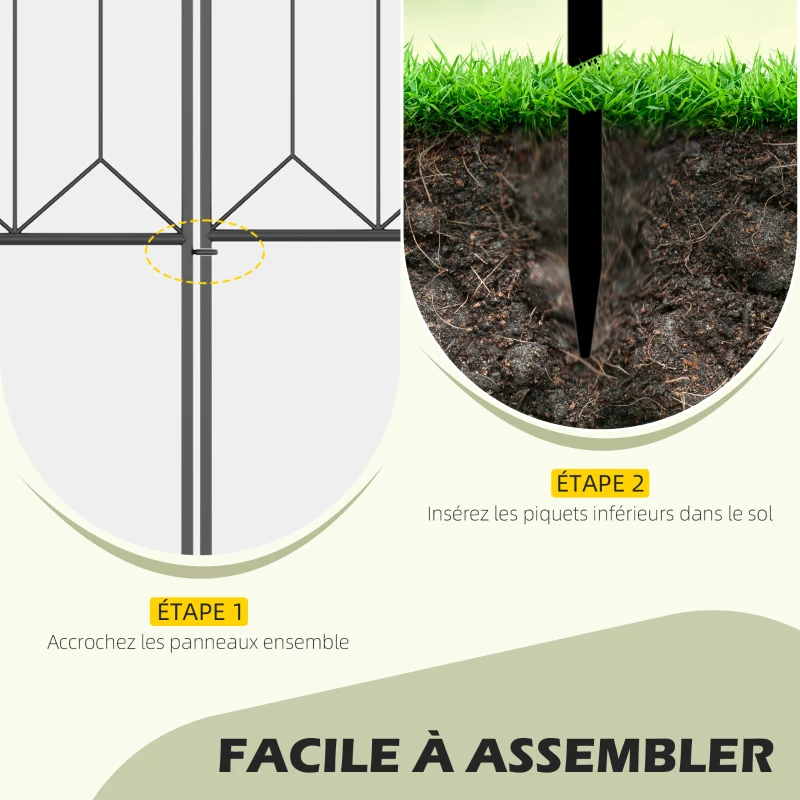 Outsunny Lot de 5 clôtures de jardin décoratives en métal avec ornements 305 x 79,5 cm noir