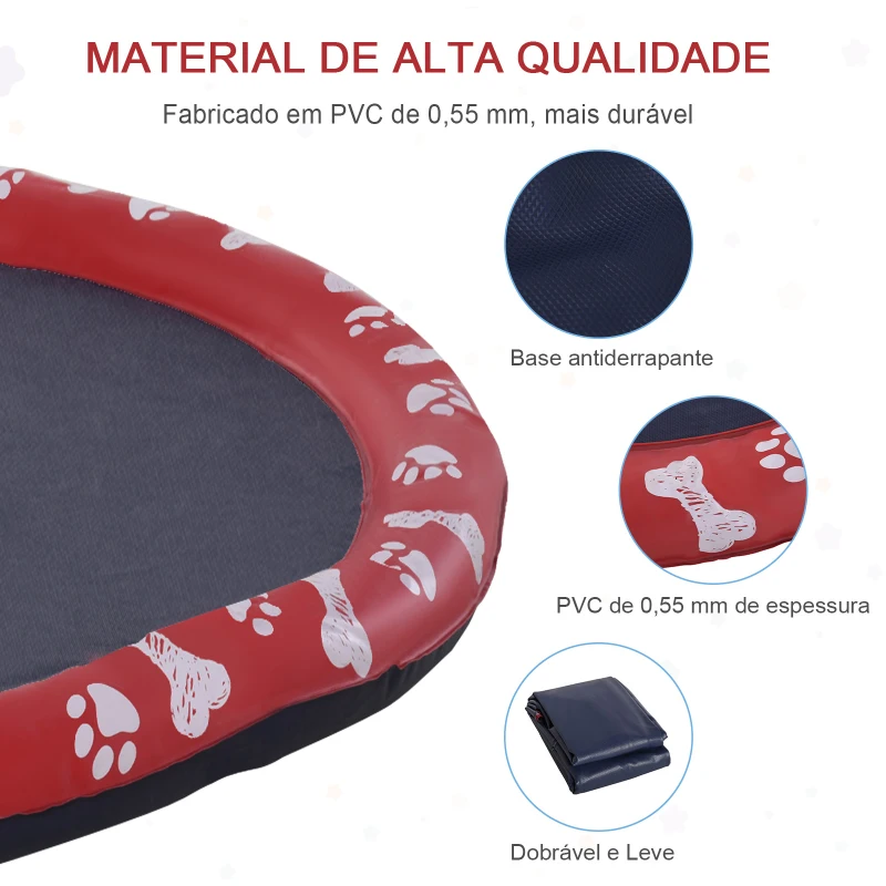 PawHut Tapete Aquático para Animais de Estimação com Pulverizador de Água Piscina Portátil para Cães Ø150 cm Vermelho