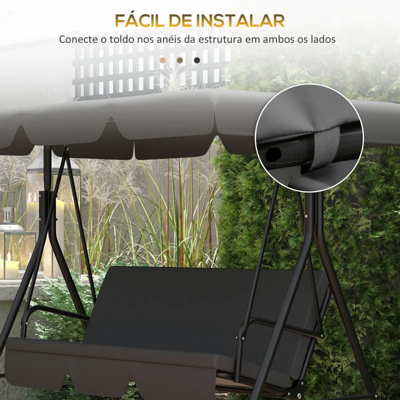 Outsunny Toldo de Substituição para Baloiços de 3 Lugares Toldo para Baloiços de Jardim com Tecido de Poliéster 156x117x15 cm Cinza