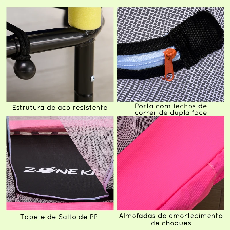 ZONEKIZ Trampolim para Crianças 95x85 cm com Rede de Segurança trampolim Infantil para Crianças de 3-6 Anos 122x122x97 cm Rosa