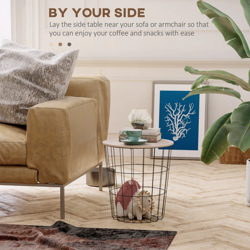 HOMCOM Masa Container Rotunda, din Lemn si Metal Negru Φ39.5x43cm