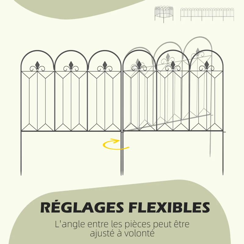 Outsunny Lot de 5 clôtures de jardin décoratives en métal avec ornements 305 x 79,5 cm noir