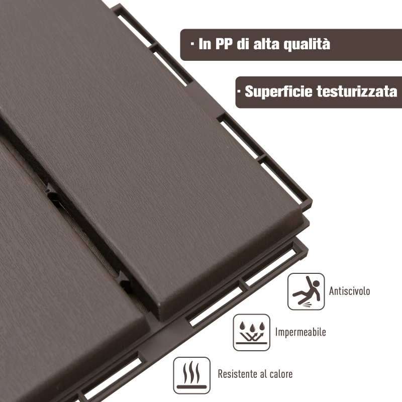 Outsunny Set 9 Mattonelle a Incastro per Terrazzo, Piastrelle per pavimenti (30x30x2cm) in PP Antiscivolo, Area: 0.81 mq Marrone