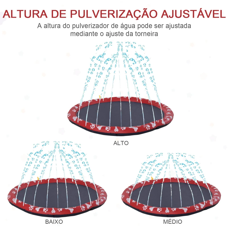 PawHut Tapete Aquático para Animais de Estimação com Pulverizador de Água Piscina Portátil para Cães Ø150 cm Vermelho