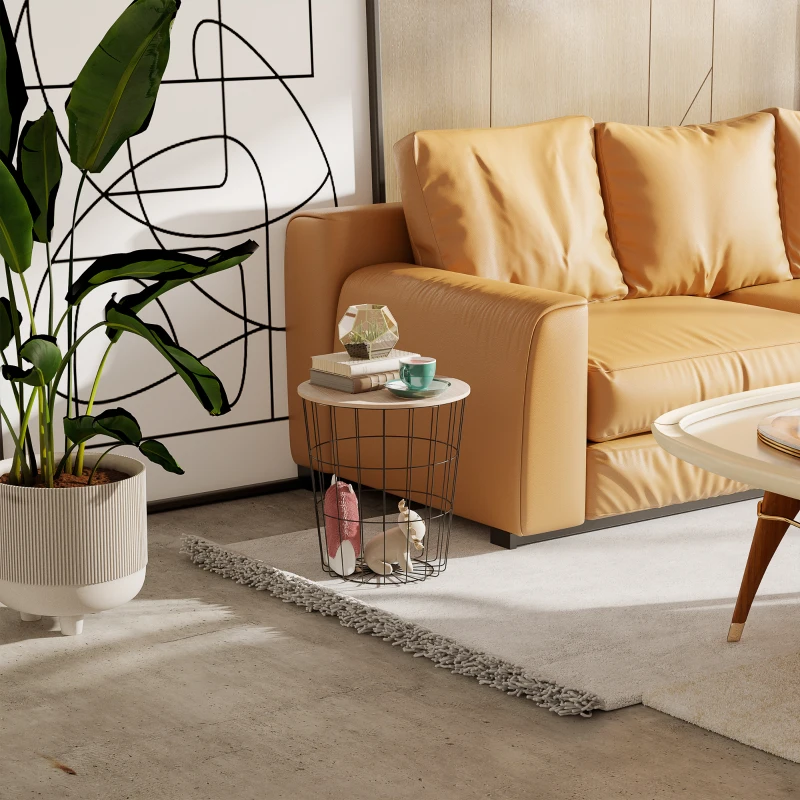 HOMCOM Masa Container Rotunda, din Lemn si Metal Negru Φ39.5x43cm