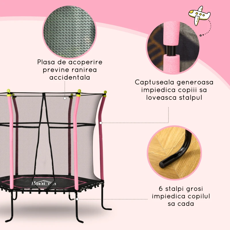 HOMCOM Trambulina pentru Copii 3-10 ani cu Plasa de Siguranta si Corzi Elastice, Φ161x163cm