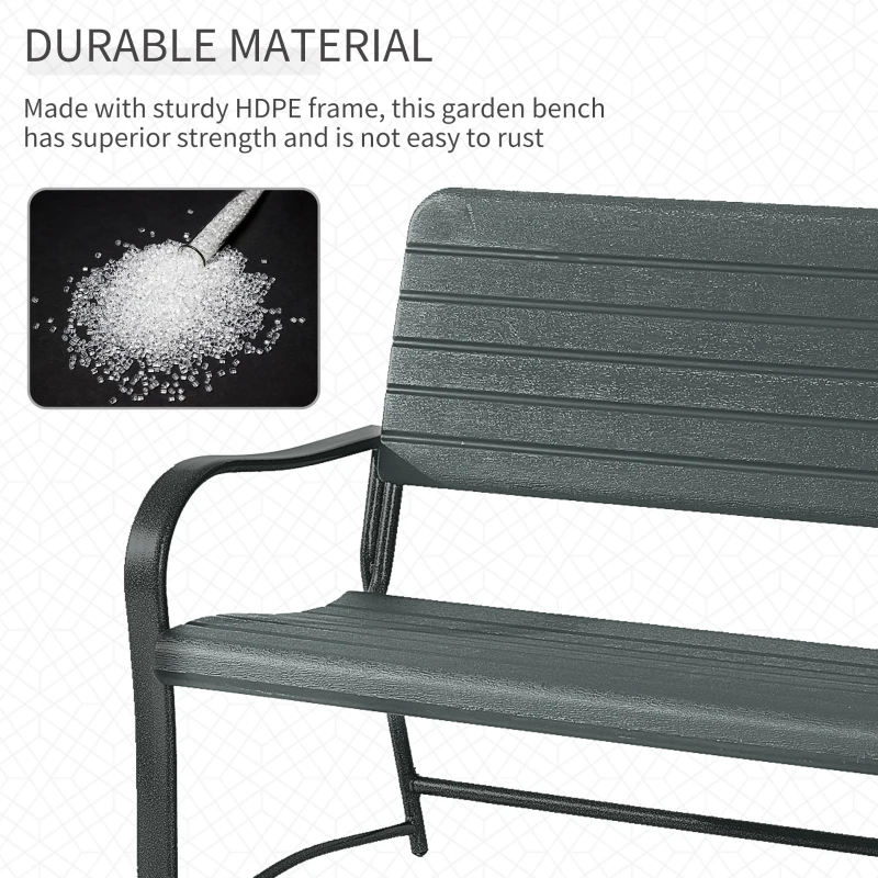 Outsunny Metal Frame 2 Seater Bench-Black, Atrovirens Slat