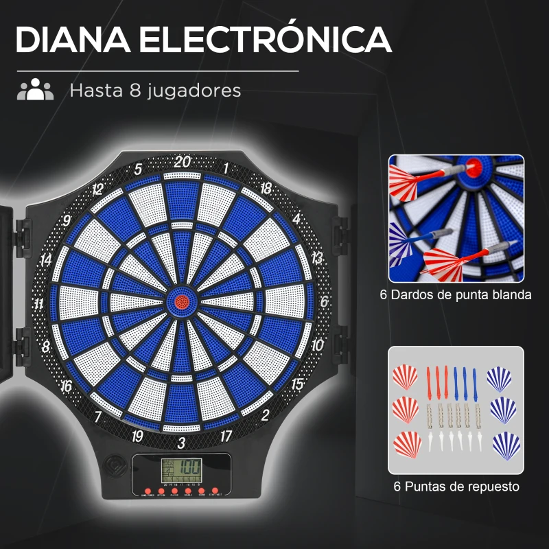 SPORTNOW Diana Electrónica Plegable con 31 Juegos para 8 Jugadores con 6 Dardos y 6 Puntas de Repuesto Pantalla LCD 83x45cm Negro