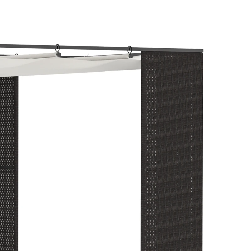 Foisorul Pergola de Gradina Outsunny 2,98x2,98m cu Copertina Retractabila, Structura Metalica si Coloane din Rattan PE, Negru si Alb