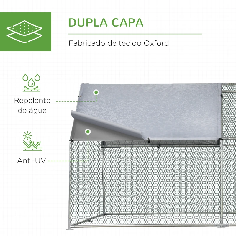 PawHut Galinheiro ao ar livre Gaiola para aves domésticas de metal galvanizado com fechadura e cobertura Oxford 280x380x195cm