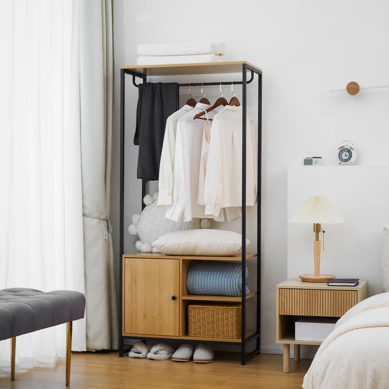 HOMCOM Appendiabiti in Acciaio e Legno Stile Industriale con Scarpiera e Ripiani, 80x40x180cm