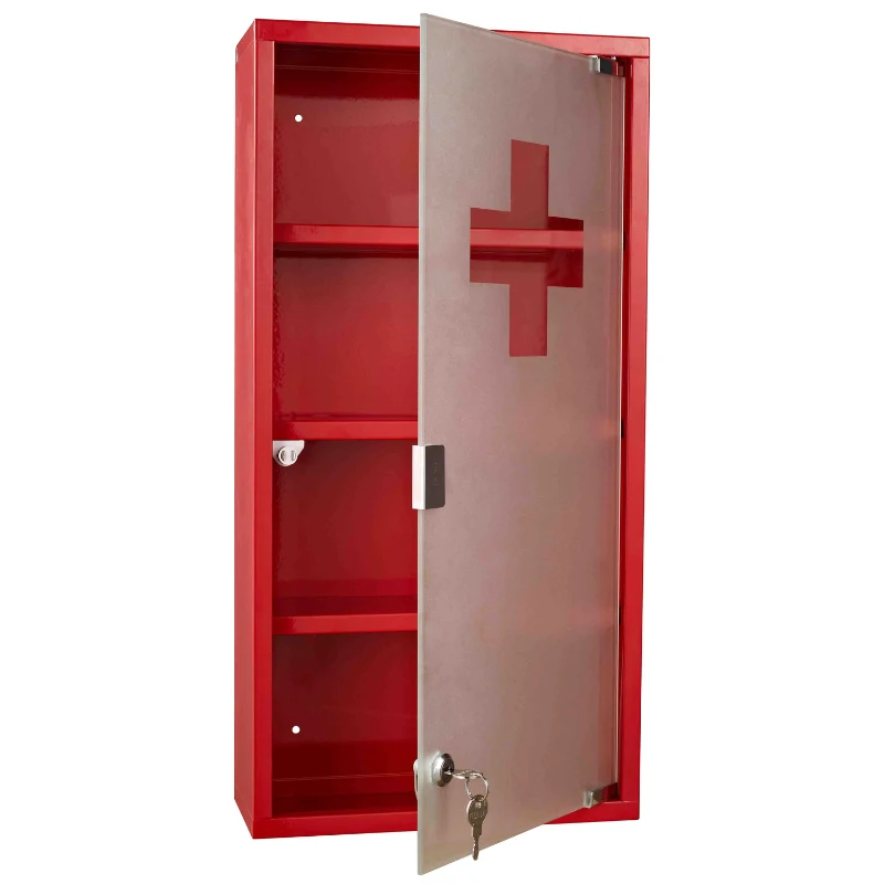 HOMCOM Armario de Medicinas Botiquín Gabinete de Primero Auxilios 4 Estantes 30x12x60cm Caja Colgante de Pared Medicinas con Cerradura