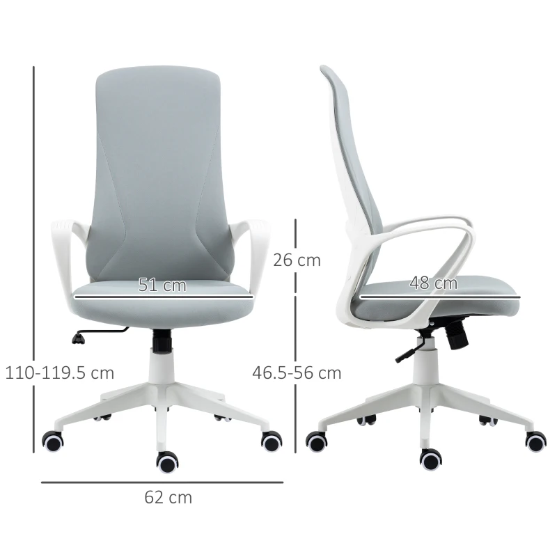 Vinsetto Scaun de birou ergonomic si tapitat, cu inaltime reglabila si functie de inclinare, 62x56x110-119.5 cm, gri