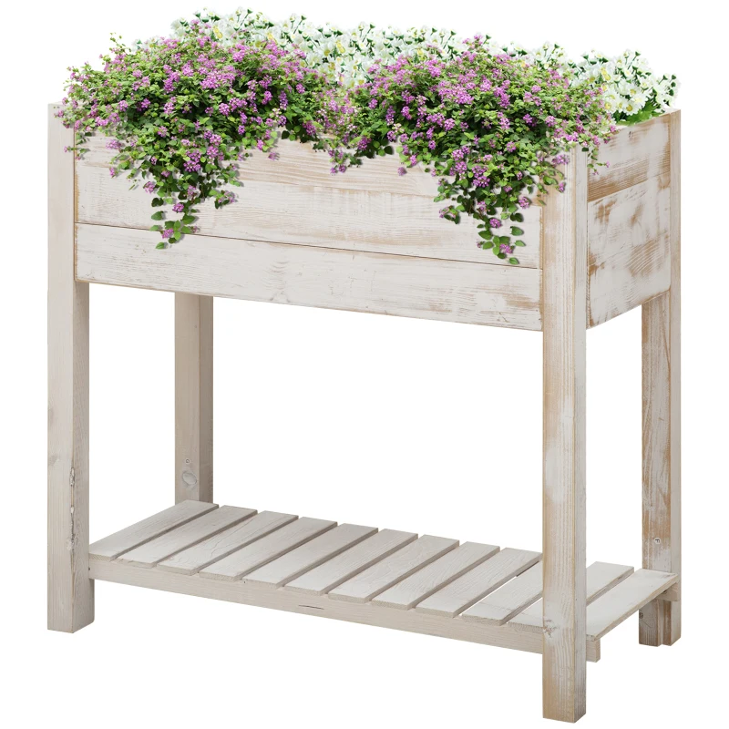 Outsunny Elevated Wooden Planter Garden Grow Box with 2 tiers, 4 Pockets