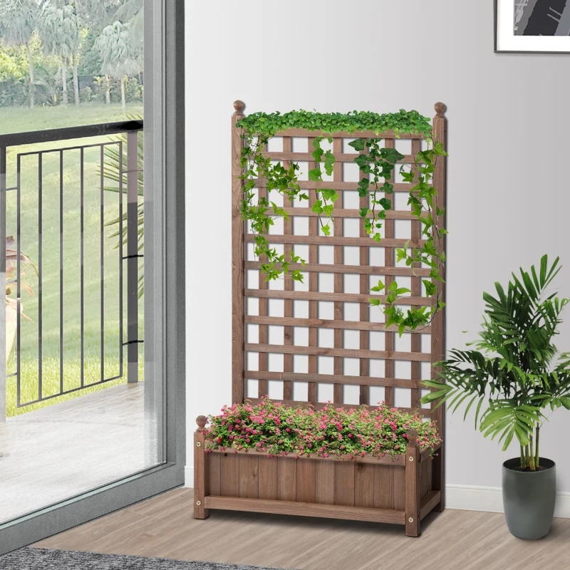 Outsunny Wooden Raised Garden Bed With Trellis Climbing Vines Indoor & Outdoor Display Rack  64 x 28 x 120 cm