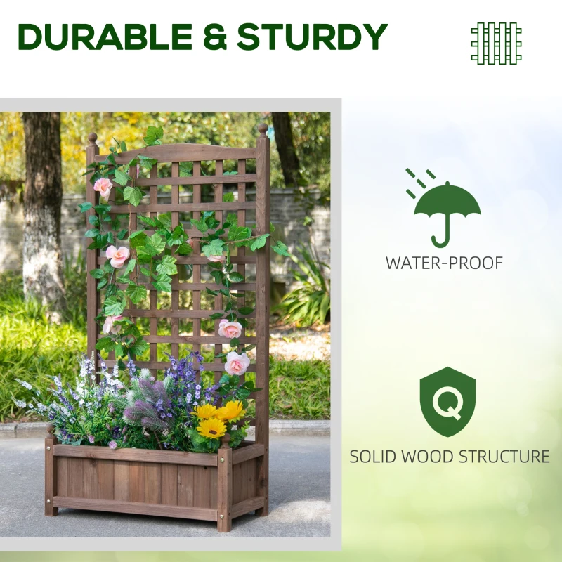 Outsunny Wooden Raised Garden Bed With Trellis Climbing Vines Indoor & Outdoor Display Rack  64 x 28 x 120 cm