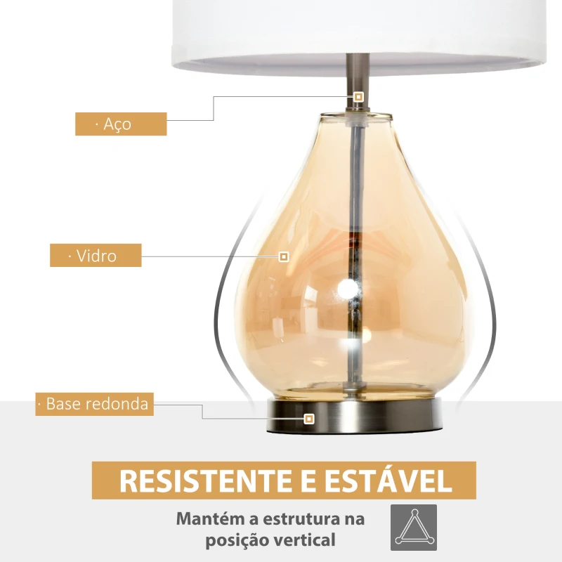 HOMCOM Conjunto de 2 Candeeiros de Mesa com Ecrã de Linho Suporte para Lâmpada E27 Máx. 40W Ø30x56 cm Branco