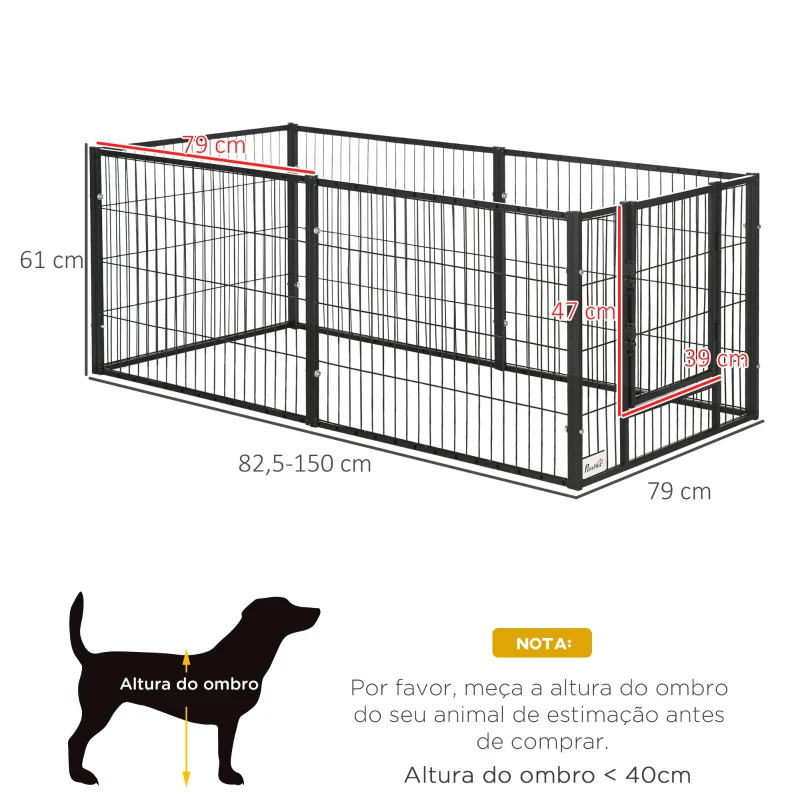 PawHut Parque para Cães de 6 Painéis com Largura Ajustável e Estrutura de Aço 82,5-150x79x61 cm Preto