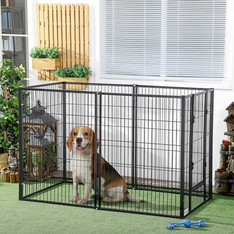PawHut Parque para Cães de 6 Painéis com Largura Ajustável e Estrutura de Aço 82,5-150x79x101 cm Preto