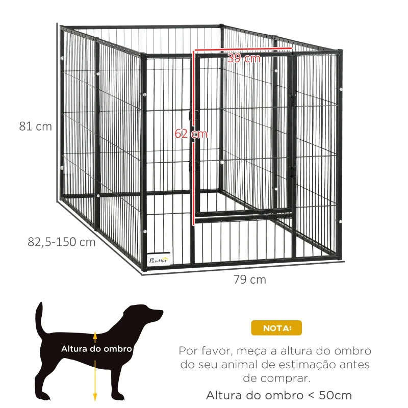 PawHut Parque para Cães de 6 Painéis com Largura Ajustável e Estrutura de Aço 82,5-150x79x81 cm Preto