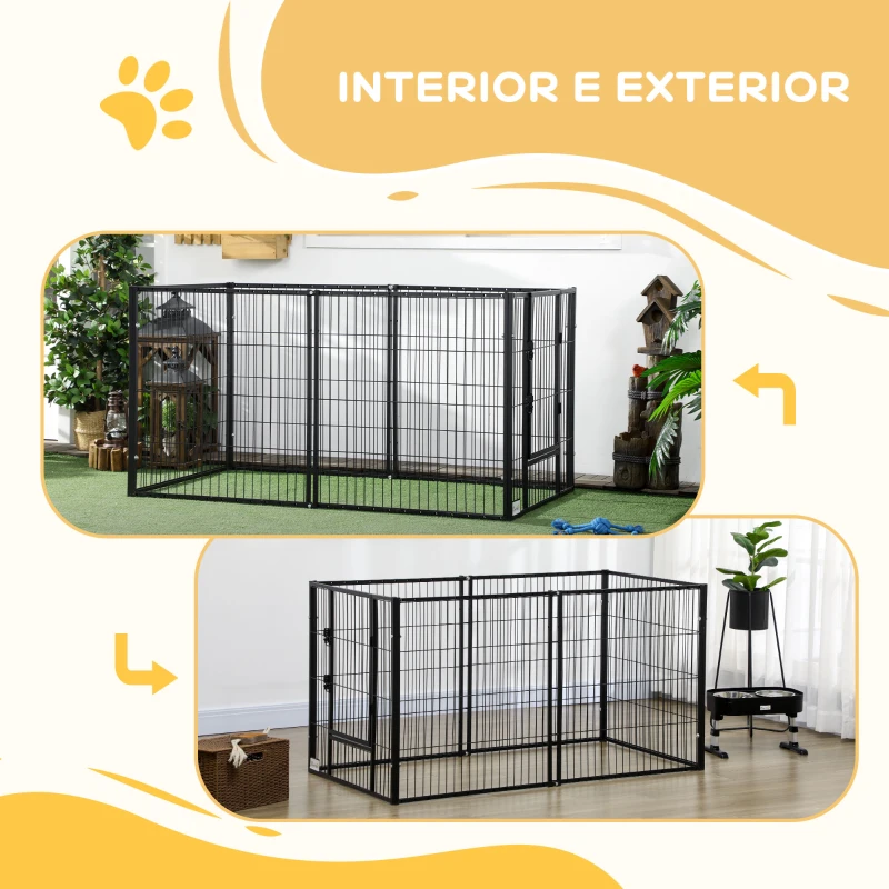 PawHut Parque para Cães de 6 Painéis com Largura Ajustável e Estrutura de Aço 82,5-150x79x81 cm Preto