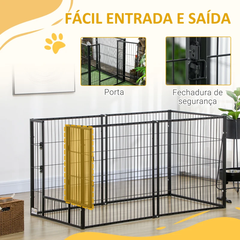 PawHut Parque para Cães de 6 Painéis com Largura Ajustável e Estrutura de Aço 82,5-150x79x81 cm Preto