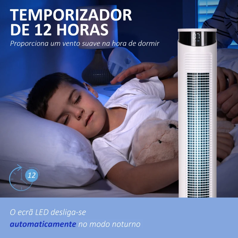 HOMCOM Ventoinha de Coluna 45 W com Oscilação Controlo Remoto Temporizador de 12h 3 Velocidades 3 Modos Ø31,5x93 cm Branco
