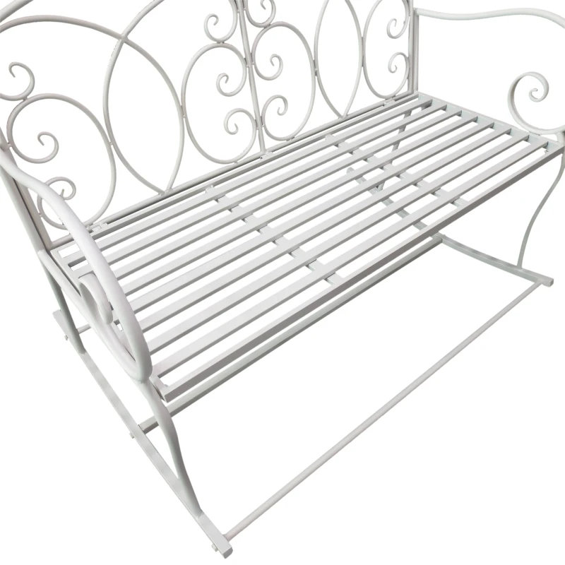 Outsunny 2-Seater Iron Rocking Chair Garden Loveseat Bench for Patio Porch Balcony Milk White