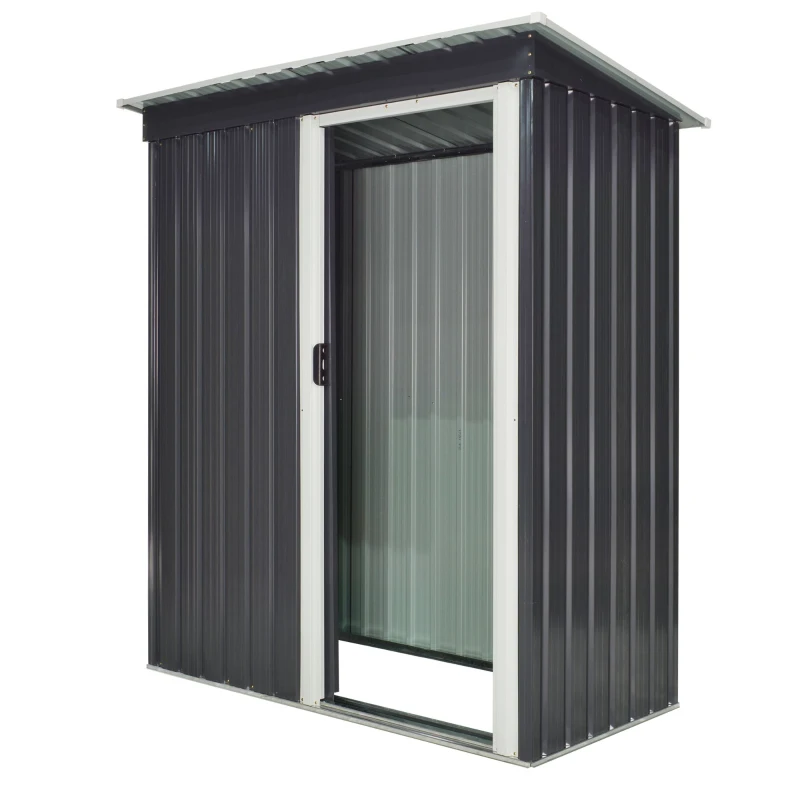 Outsunny 5 x 3ft Garden Storage Shed with Sliding Door and Sloped Roof Outdoor Equipment Tool Backyard, Black