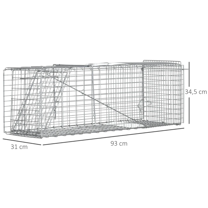 Outsunny Armadilha para Animais Vivos Dobrável 93x31x34,5 cm Gaiola de Captura com Porta e Alça para Coelhos Roedores Prata
