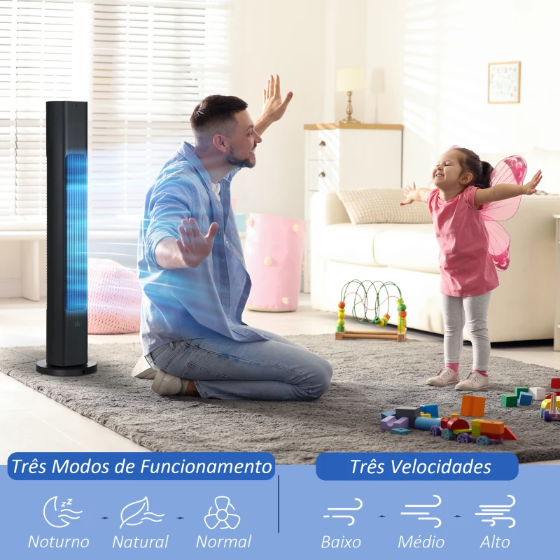 HOMCOM Ventoinha de Coluna com Controlo Remoto Oscilação de 75° Temporizador 3 Velocidades 3 Modos Silencioso Ø18x78,5 cm Preto