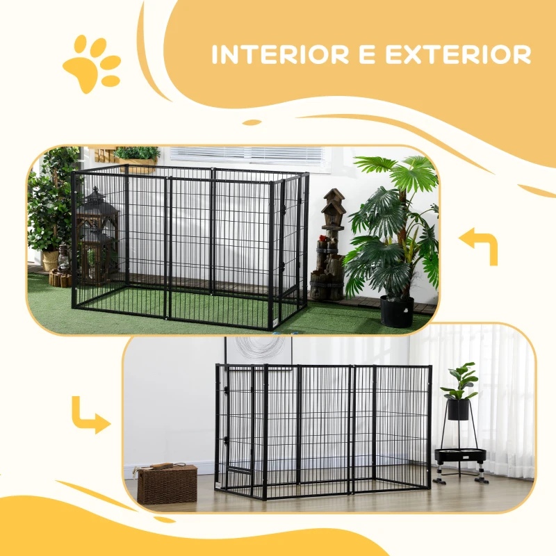 PawHut Parque para Cães de 6 Painéis com Largura Ajustável e Estrutura de Aço 82,5-150x79x101 cm Preto