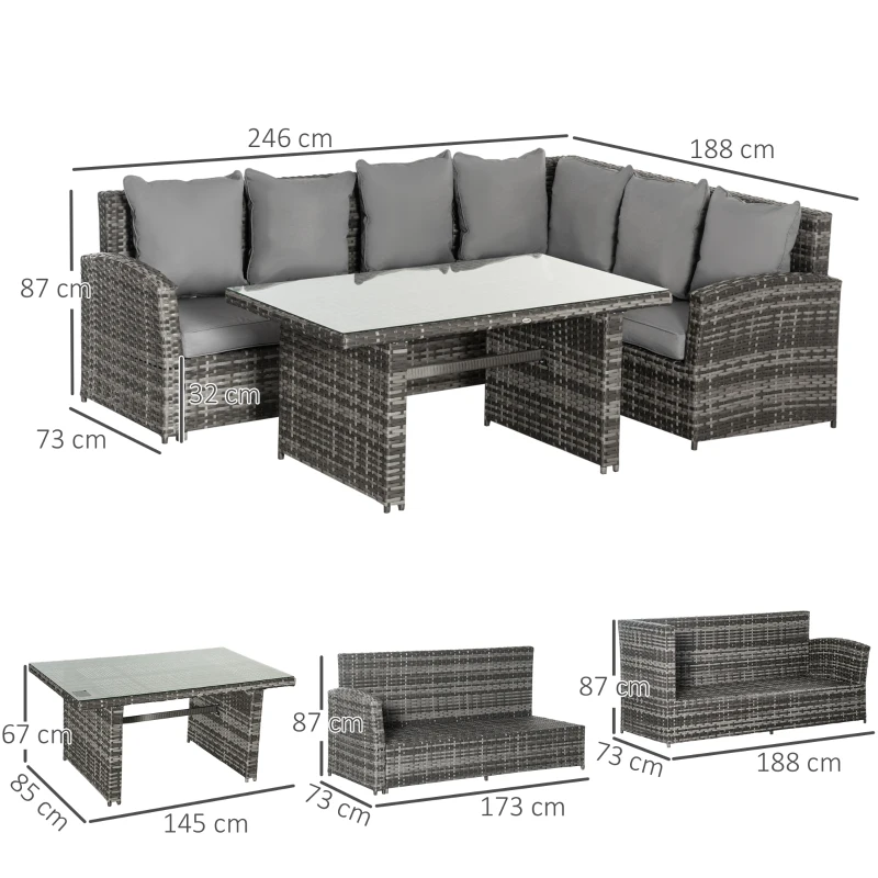 Outsunny 3 PCS Outdoor Dining Sets All Weather Rattan Sofa Furniture for Backyard Garden