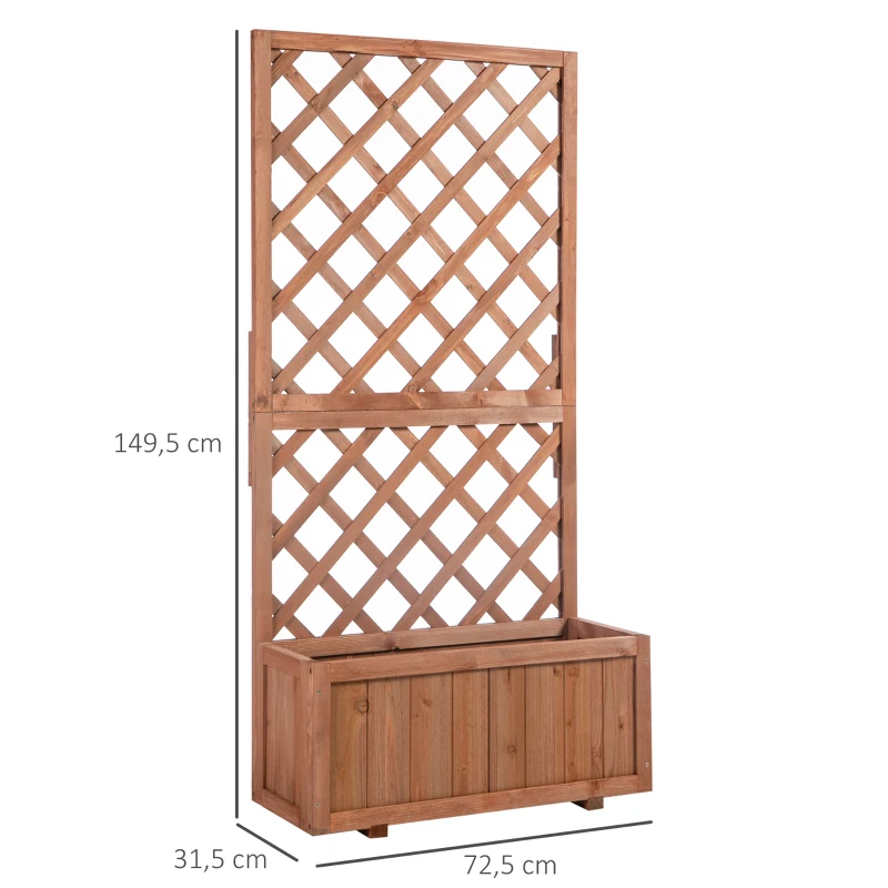 Outsunny Raised Garden Bed, Wooden Planter Box with Trellis for Climbing Plants Flowers, 72.5 x 31.5 x 150cm, Natural