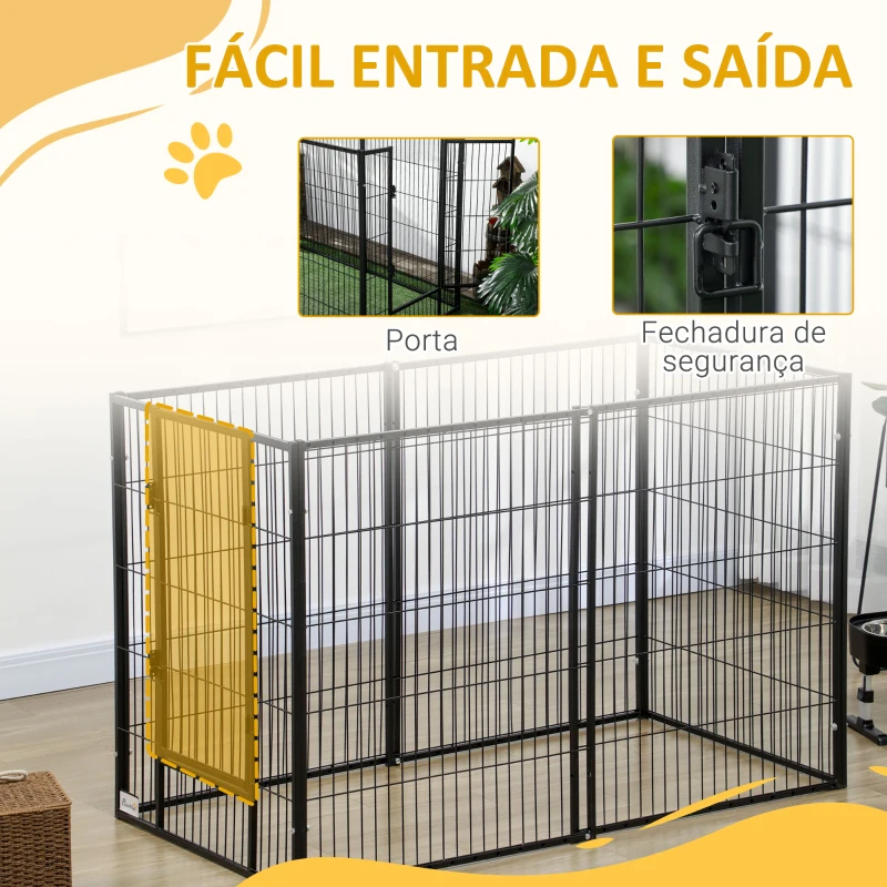 PawHut Parque para Cães de 6 Painéis com Largura Ajustável e Estrutura de Aço 82,5-150x79x101 cm Preto