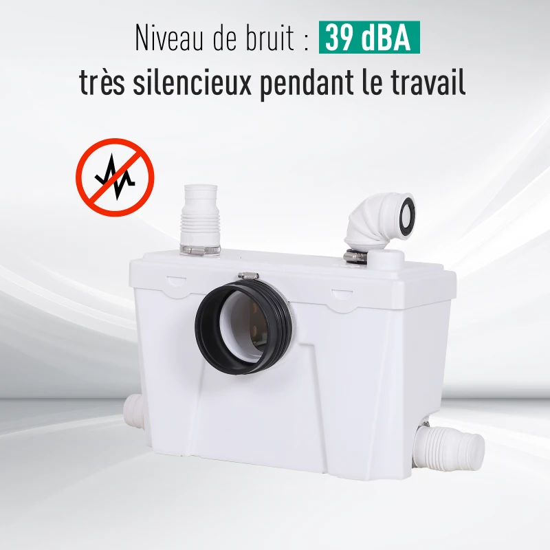 HOMCOM Broyeur sanitaire WC pompe de relevage 500 W silencieux compact accessoires inclus blanc