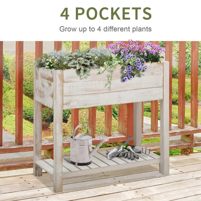 Outsunny Elevated Wooden Planter Garden Grow Box with 2 tiers, 4 Pockets